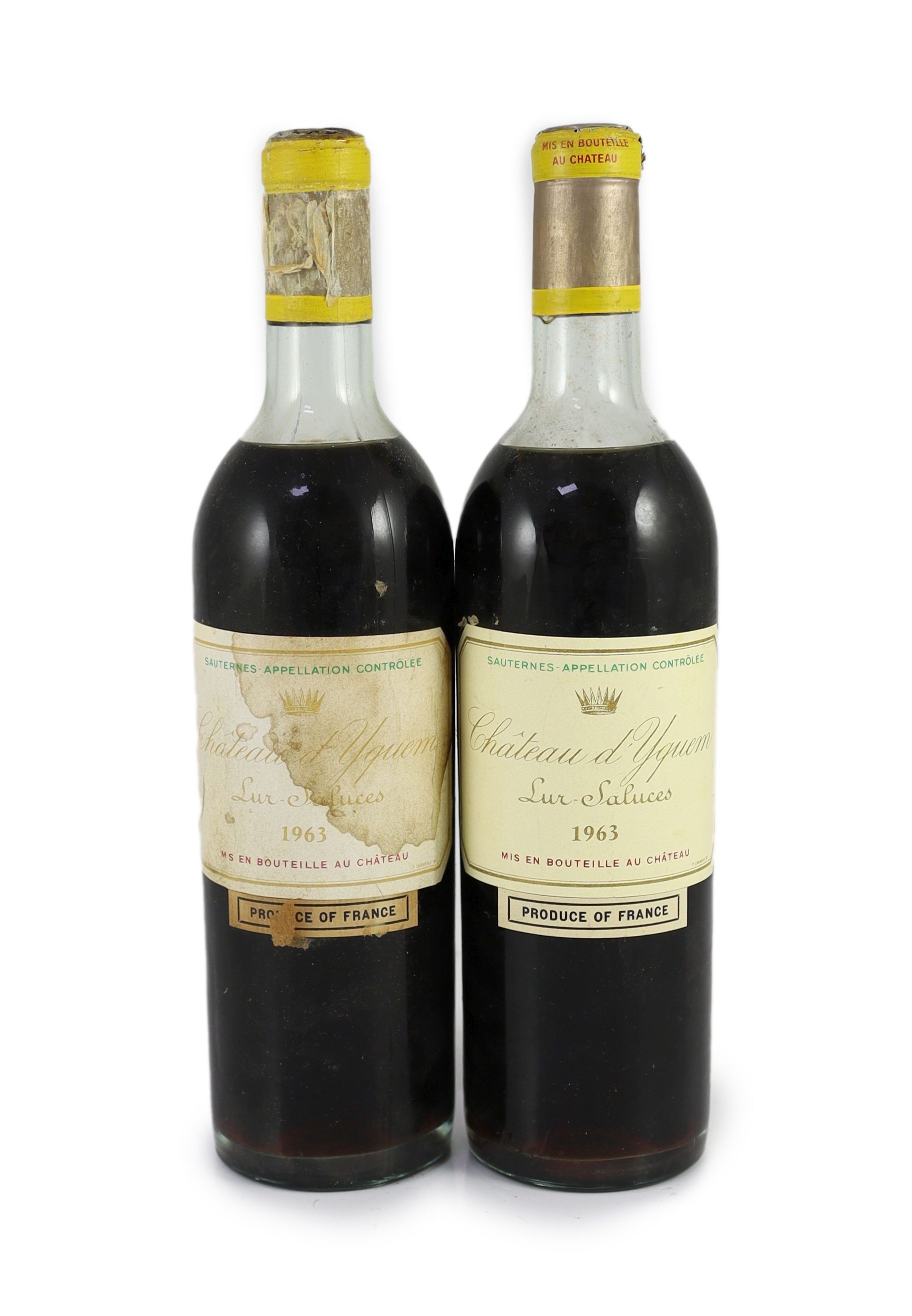 Two bottles of Chateau d'Yquem Lur-Saluces 1963